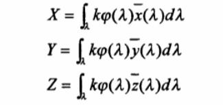 X，Y，Z三刺激值计算公式