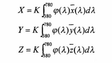 颜色的三刺激值X、Y、Z计算公式
