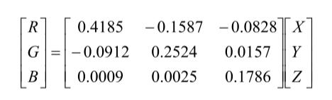 RGB与XYZ三刺激值转换式