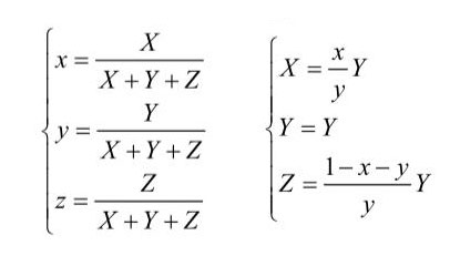 XYZ三刺激值与色品坐标值转换公式