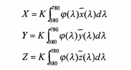 颜色三刺激值X、Y、Z计算公式01
